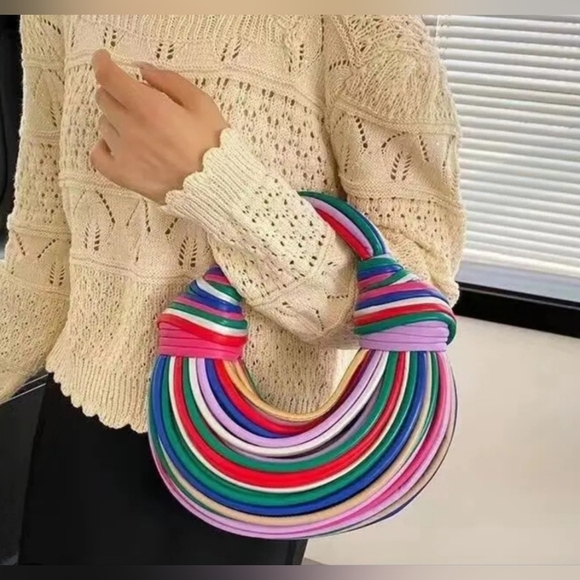 Vintage Style Multicolor Rainbow Handle Bag – Statement Fashion Purse - Picture 9 of 9